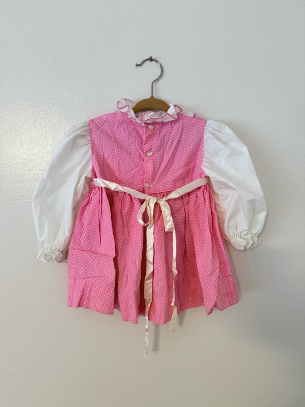 Vintage Pert'n Sassy Baby Girls 6-9m Prairie Dress Pink Polka Dot Ruffle 1970s - Picture 2 of 12